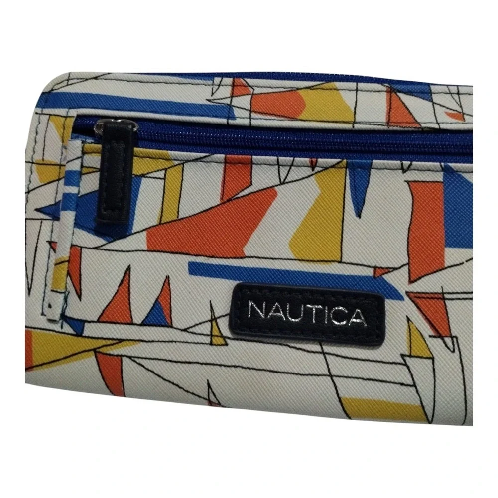 Nautica Zip Around Wallet Geometric Print Colorful Logo I.D Safe RFID Protection